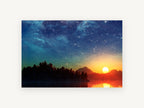 Starlit Sunset Lake, starry sunset lake digital landscape, landscape canvas wall art print, front view