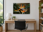 Orange Crane Blooms floral canvas print on the wall of a study
