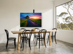 Kirkjufell Dusk Road coastal canvas print on the wall of a dining room
