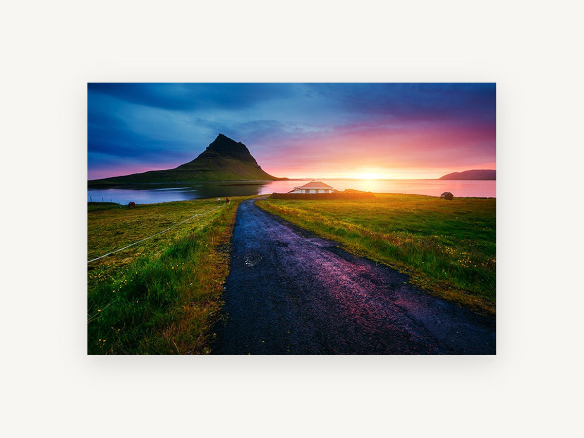 Kirkjufell Dusk Road, coastal canvas wall art print, front view