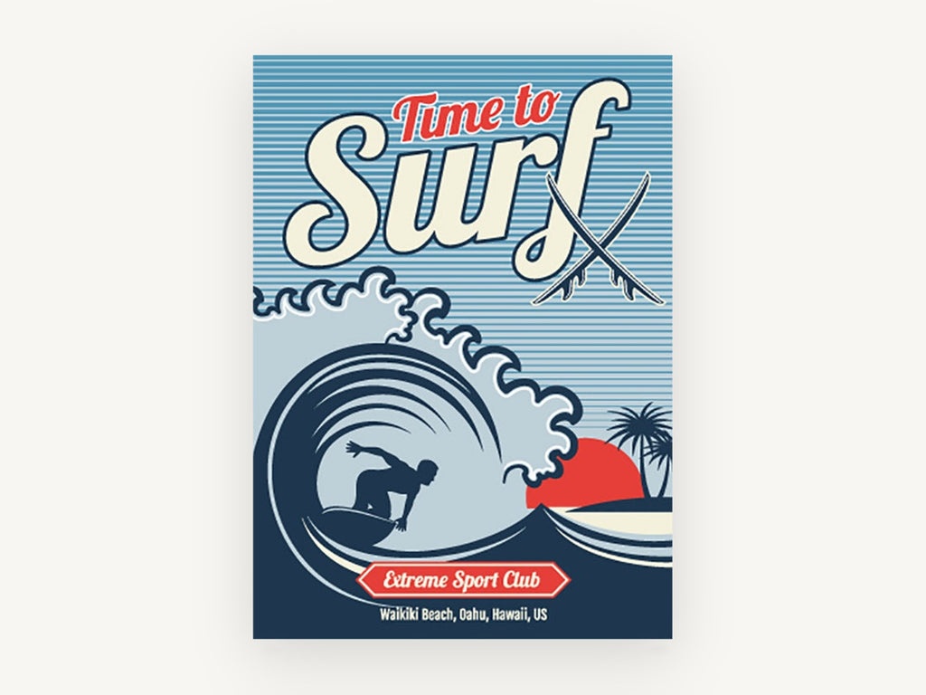 Time to Surf Waikiki, vintage canvas wall art print, front view