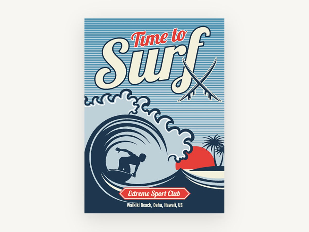 Time to Surf Waikiki, vintage canvas wall art print, front view