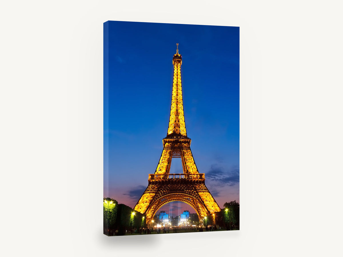 Eiffel Tower Aglow, eiffel tower at night photograph, city canvas wall art print ready to hang