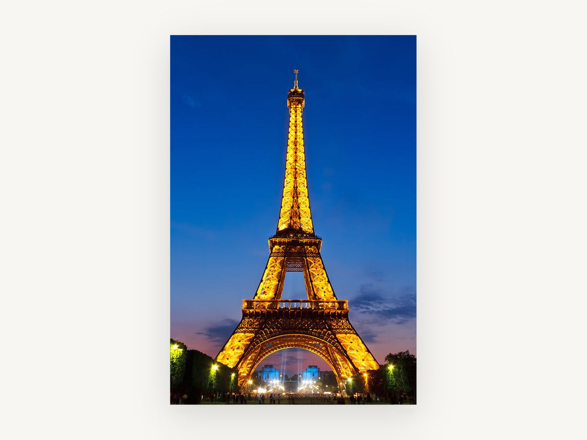 Eiffel Tower Aglow, eiffel tower at night photograph, city canvas wall art print, front view