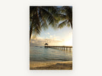 Palm Pier Sunset, coastal canvas wall art print, front view