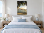 Palm Pier Sunset coastal canvas print on the wall of a coastal bedroom