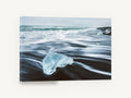 Glacial Shard Shoreline, iceberg black sand beach photograph, coastal canvas wall art print ready to hang