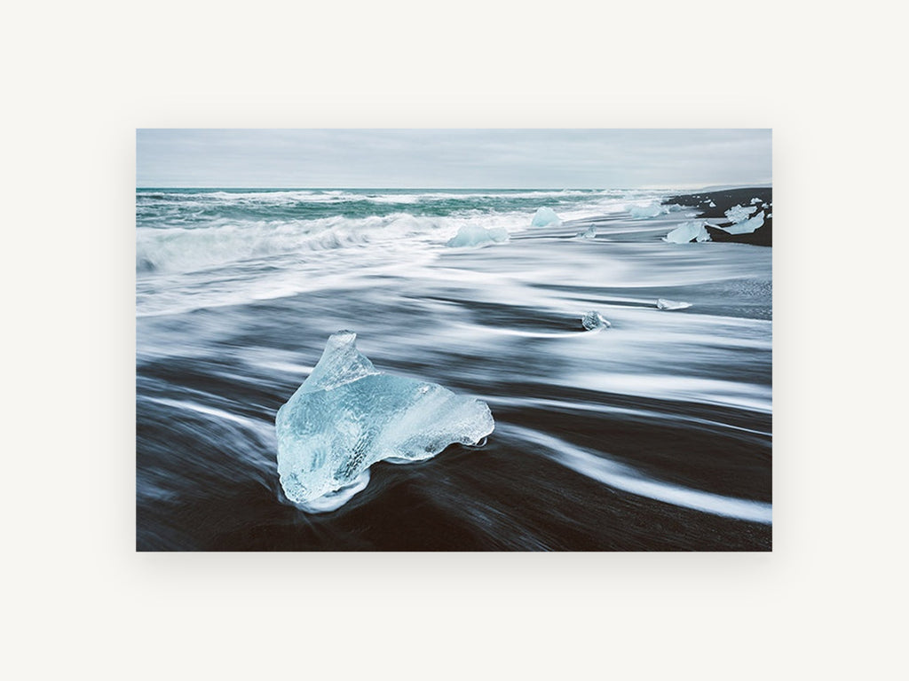 Glacial Shard Shoreline, coastal canvas wall art print, front view