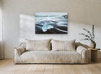Glacial Shard Shoreline coastal canvas print on the wall of a living room