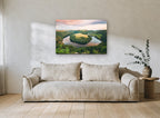 River Bend Dusk landscape canvas print on the wall of a living room