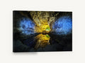 Glowing Cavern Mirror, lit cave water reflection photograph, landscape canvas wall art print ready to hang