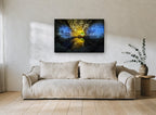 Glowing Cavern Mirror landscape canvas print on the wall of a living room