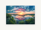 Sunset Rock Reflection, sunset river reflection landscape photograph, landscape canvas wall art print, front view