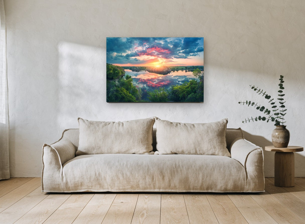 Sunset Rock Reflection landscape canvas print on the wall of a living room