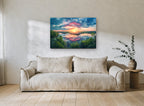 Sunset Rock Reflection landscape canvas print on the wall of a living room
