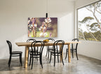 Backlit Asphodel Spires floral canvas print on the wall of a dining room