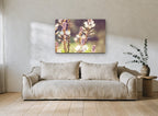 Backlit Asphodel Spires floral canvas print on the wall of a living room
