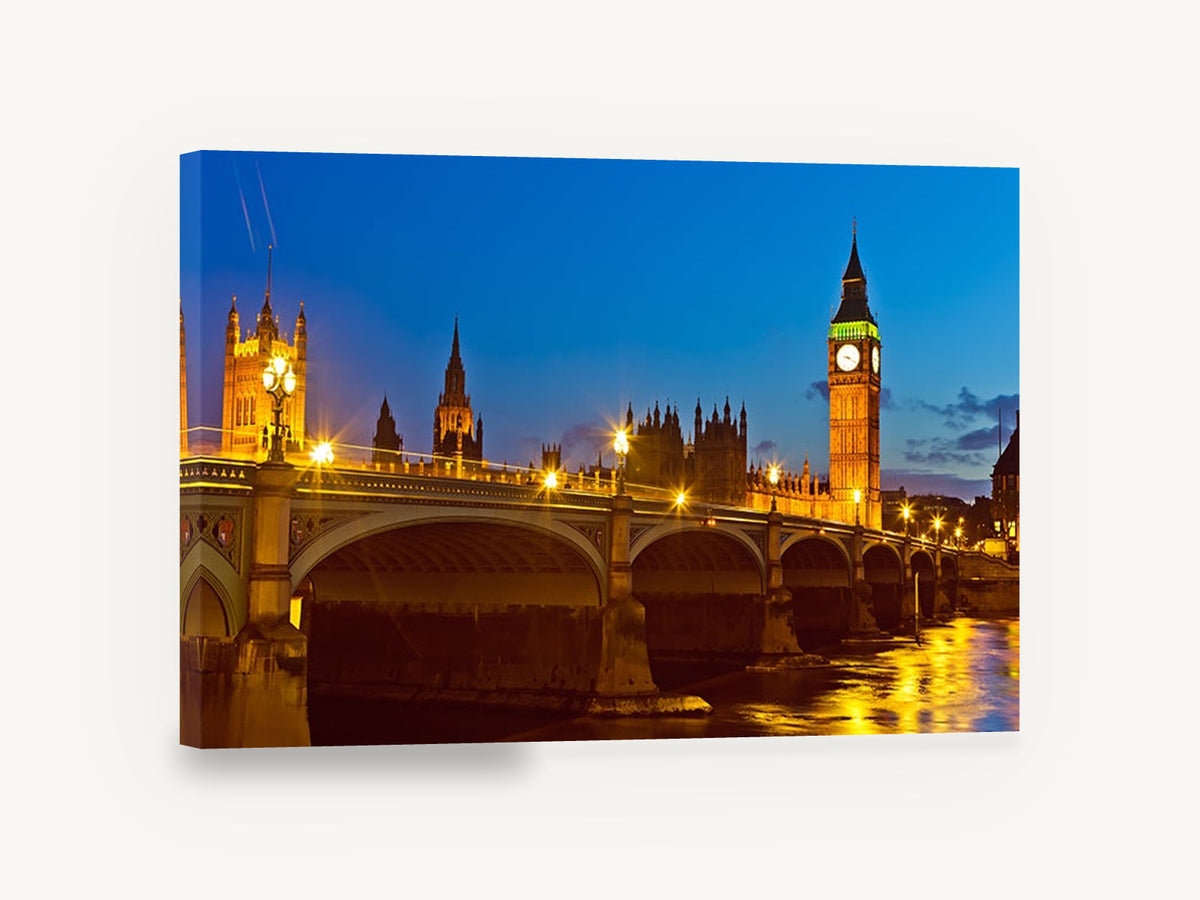 Westminster Bridge Blue Hour, westminster bridge and big ben at dusk, city canvas wall art print ready to hang