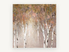 Blush Birch Glow, pink birch grove abstract painting, landscape canvas wall art print, front view