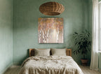 Mauve Mist Birches landscape canvas print on the wall of a bedroom