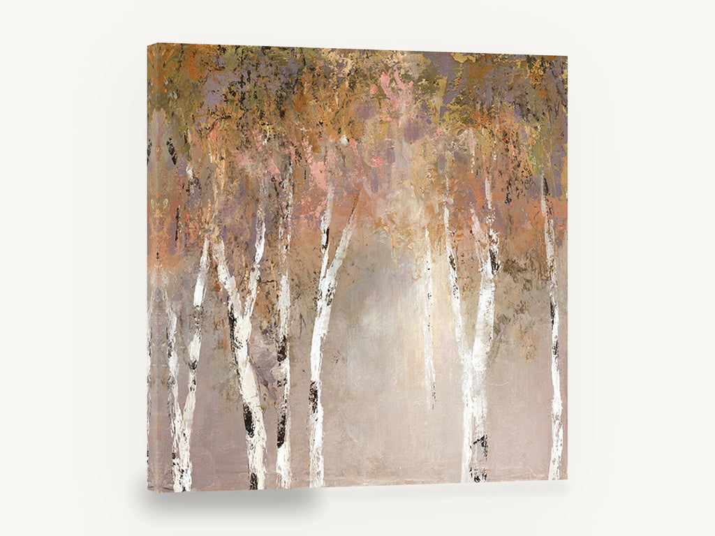 Mauve Mist Birches, autumn birch trees abstract landscape, landscape canvas wall art print ready to hang