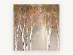 Mauve Mist Birches, autumn birch trees abstract landscape, landscape canvas wall art print, front view