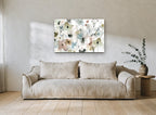 Soft Meadow Washes floral canvas print on the wall of a living room