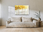 Honeyed Birch Grove landscape canvas print on the wall of a living room