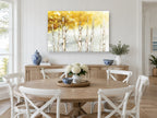 Honeyed Birch Grove landscape canvas print on the wall of a Hamptons dining room