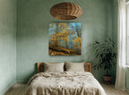 Golden Beech Blue Mist landscape canvas print on the wall of a bedroom