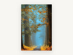 Amber Lane Haze, misty autumn forest path photograph, landscape canvas wall art print, front view