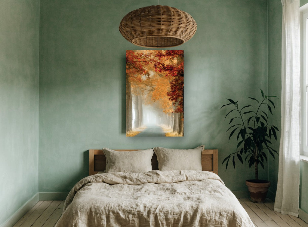 Crimson Fog Avenue landscape canvas print on the wall of a bedroom