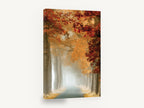Crimson Fog Avenue, misty autumn tree lined road photograph, landscape canvas wall art print ready to hang