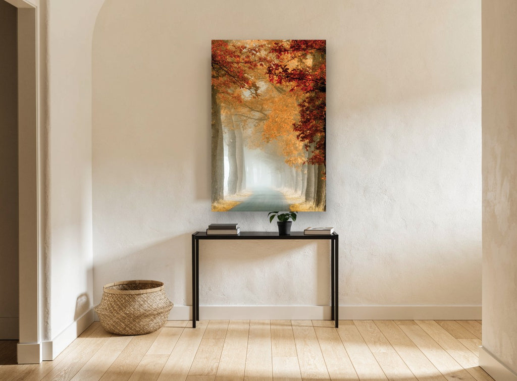 Crimson Fog Avenue landscape canvas print on the wall of a hallway