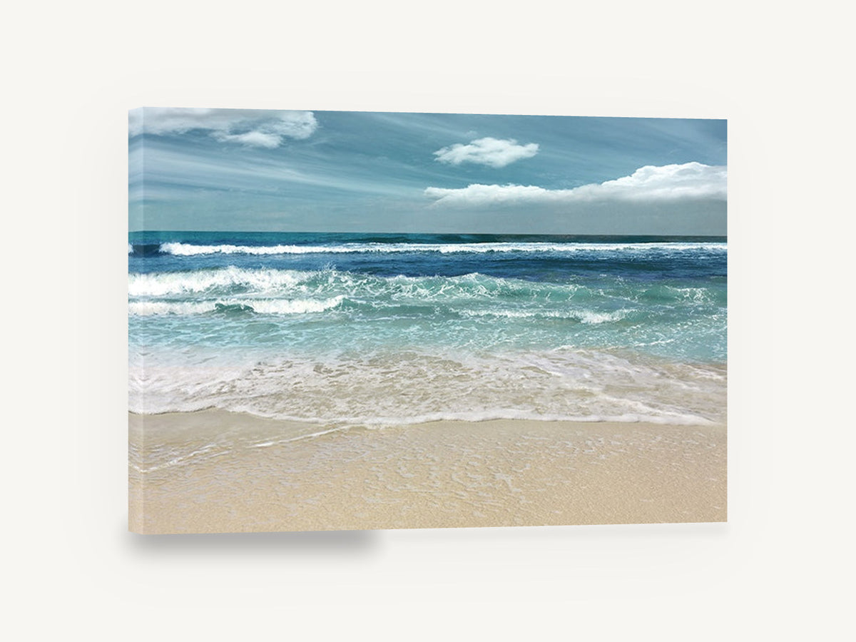 Teal Shore Break, turquoise ocean waves beach photograph, coastal canvas wall art print ready to hang