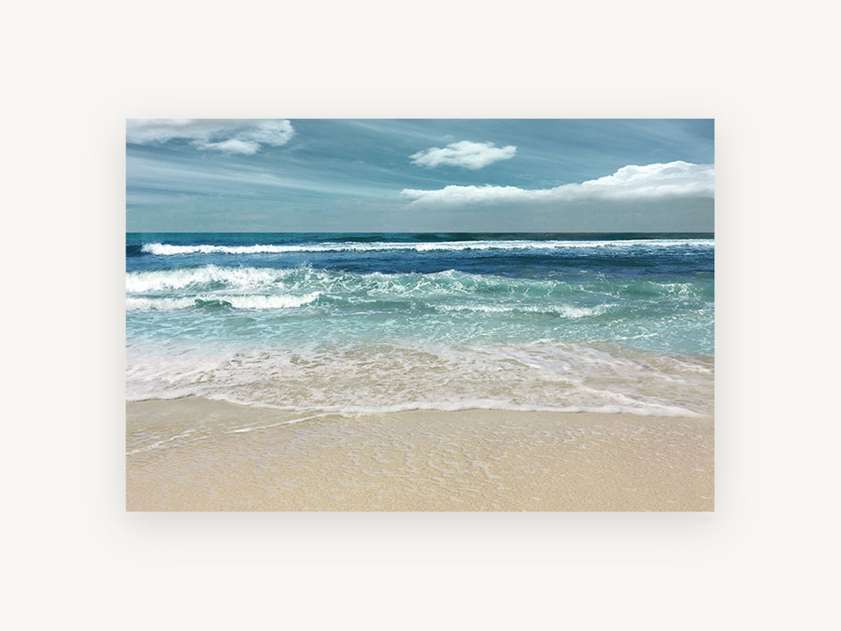 Teal Shore Break, coastal canvas wall art print, front view