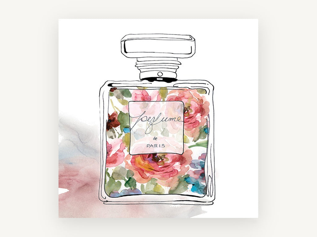Floral Perfume Flacon, floral canvas wall art print, front view