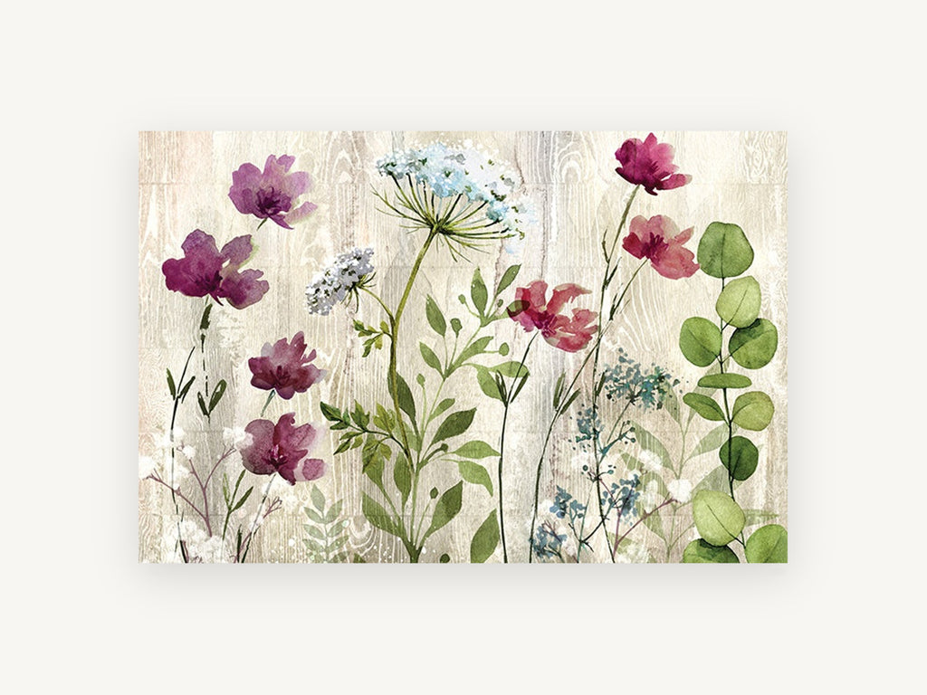 Meadow Blooms on Timber, floral canvas wall art print, front view