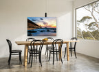 Lighthouse Wall at Dusk coastal canvas print on the wall of a dining room