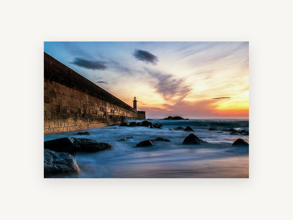 Lighthouse Wall at Dusk, coastal canvas wall art print, front view