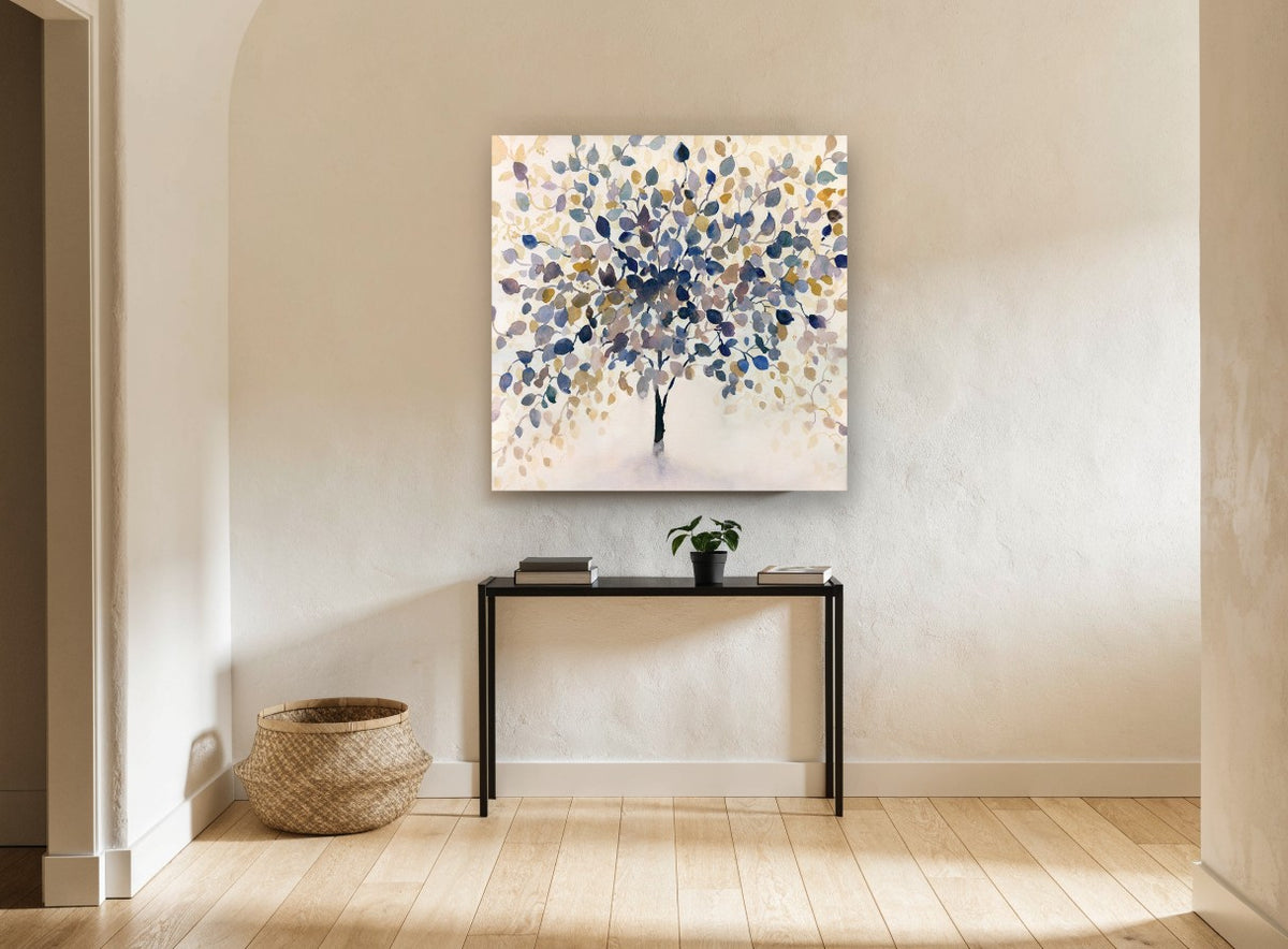 Indigo Leaf Canopy landscape canvas print on the wall of a hallway