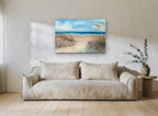 Dune Path to the Sea coastal canvas print on the wall of a living room
