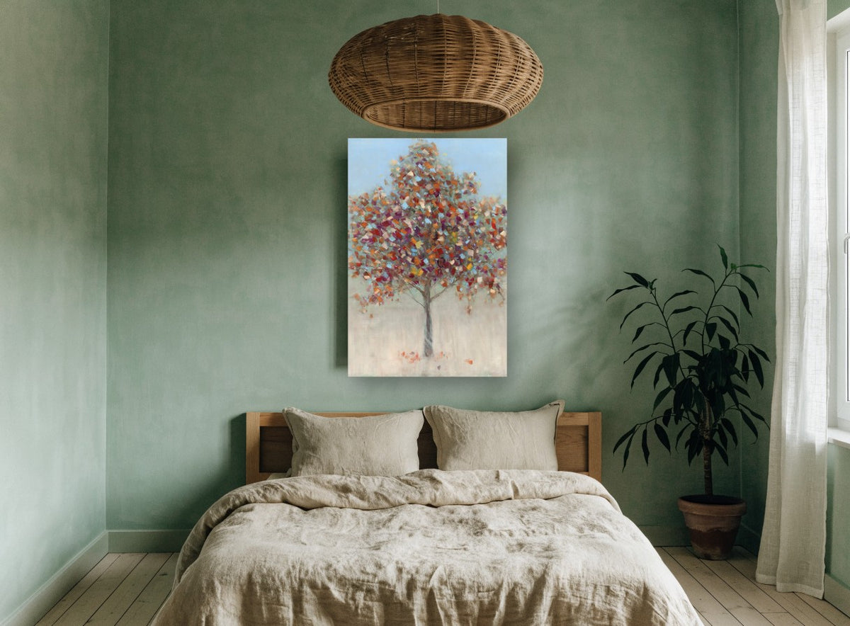 Confetti Autumn Tree landscape canvas print on the wall of a bedroom