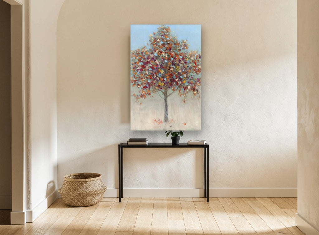 Confetti Autumn Tree landscape canvas print on the wall of a hallway