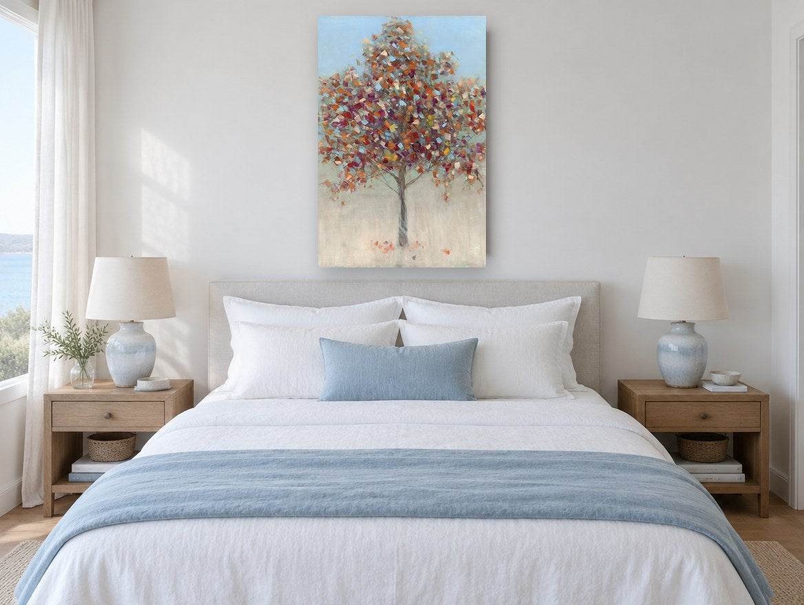 Confetti Autumn Tree landscape canvas print on the wall of a bedroom