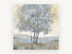 Silver Birch Haze, pale tree abstract landscape painting, landscape canvas wall art print, front view