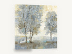 Misty Ochre Birch Grove, soft grey trees textured landscape, landscape canvas wall art print ready to hang