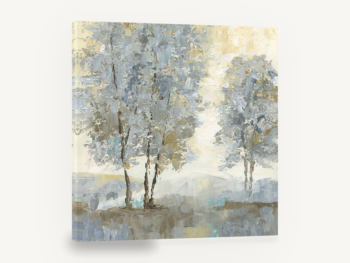 Silver Birch Haze, soft grey trees textured landscape, landscape canvas wall art print ready to hang