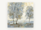 Misty Ochre Birch Grove, soft grey trees textured landscape, landscape canvas wall art print, front view