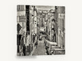 Montmartre Hill Descent, paris street black and white photograph, city canvas wall art print ready to hang